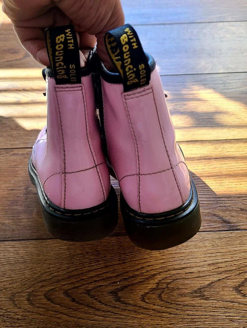 Dr. Martens Girls Pink Patent Lace-Up Ankle Boots Kids Size 3